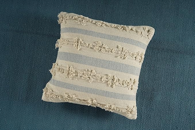 GRUHUM Throw Pillow Covers 18x18 Inch Set of 2 Boho Decorative Handwoven Fancy Tufted Cushion Case for Living Room Bedroom Sofa Couch Farmhouse Car Home Decor Cotton Comfy Square Modern 18"x18", Cream