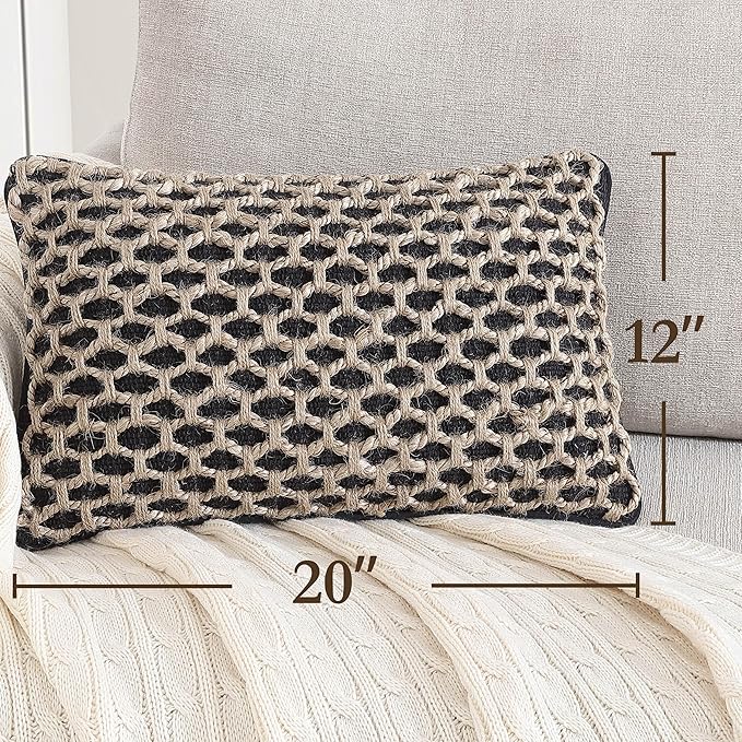 Boho Living Jada Decorative Throw, Includes Accent, Premium Woven Design, Living Room Décor, (1) 12" x 20" Pillow Cover with Insert, Black