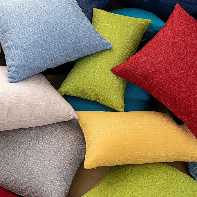Kevin Textile Pack of 2 Decorative Outdoor Waterproof Throw Pillow Covers Checkered Pillowcases Classic Cushion Cases for Patio Couch Bench 16 x 16 Inch Light Beige