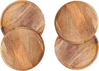 CLEENTABLE 11" Mango Wood Appetizer Plates Set of 4 - Handcrafted Round Plates for Salad, Dinner, Pasta, Dessert, Appetizer, Sushi, Fruit for Serving, Durable Dinnerware for Parties (Natural)