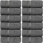 Luxury Hotel & Spa Quality, 100% Turkish Cotton 700 GSM Cloth, for Body wash, Makeup Remover & Facial Cleaning, Baby, face, loofah, Dobby Border Soft washcloths Towel Set 13" X 13", Gray, Set of 12