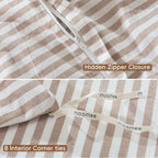 MooMee Striped Duvet Cover Set 100% Washed Cotton Linen Like Textured Breathable Durable Soft Comfy (Orange Classic Stripes, Oversized Queen 98"x98")