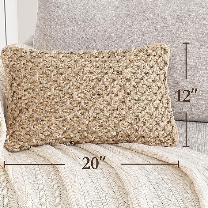 Boho Living Jada Decorative Throw, Includes Accent, Premium Woven Design, Living Room Décor, (1) 12" x 20" Pillow Cover with Insert, Beige