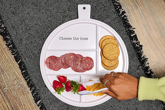 Mud Pie Melamine Charcuterie Board; board 15" x 13" dia | tongs 5 3/4"
