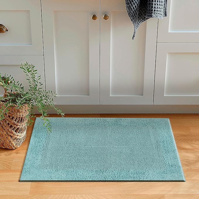 Savi Home Bath Mat Rug 17x24 Aqua Blue, 100% Pure Cotton, Super Soft Bath Rug, Plush & Absorbent, Hand Tufted Heavy Weight Construction, Full Reversible Step Out Rugs