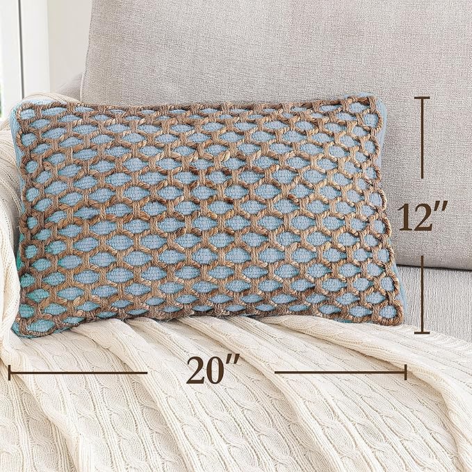Boho Living Jada Decorative Throw, (1) 12" x 20" Pillow Cover, Light Blue