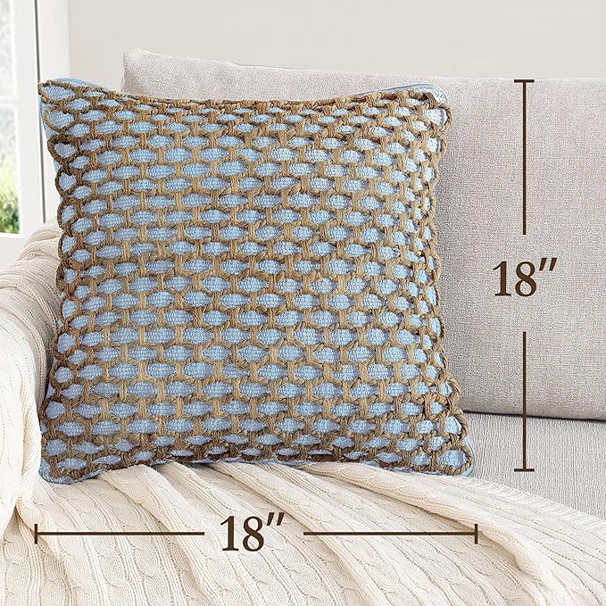 Boho Living 18x18 Light Blue Throw Pillow Covers Pillow Insert not Included - Boho Pillow Covers Only, Pack of 2